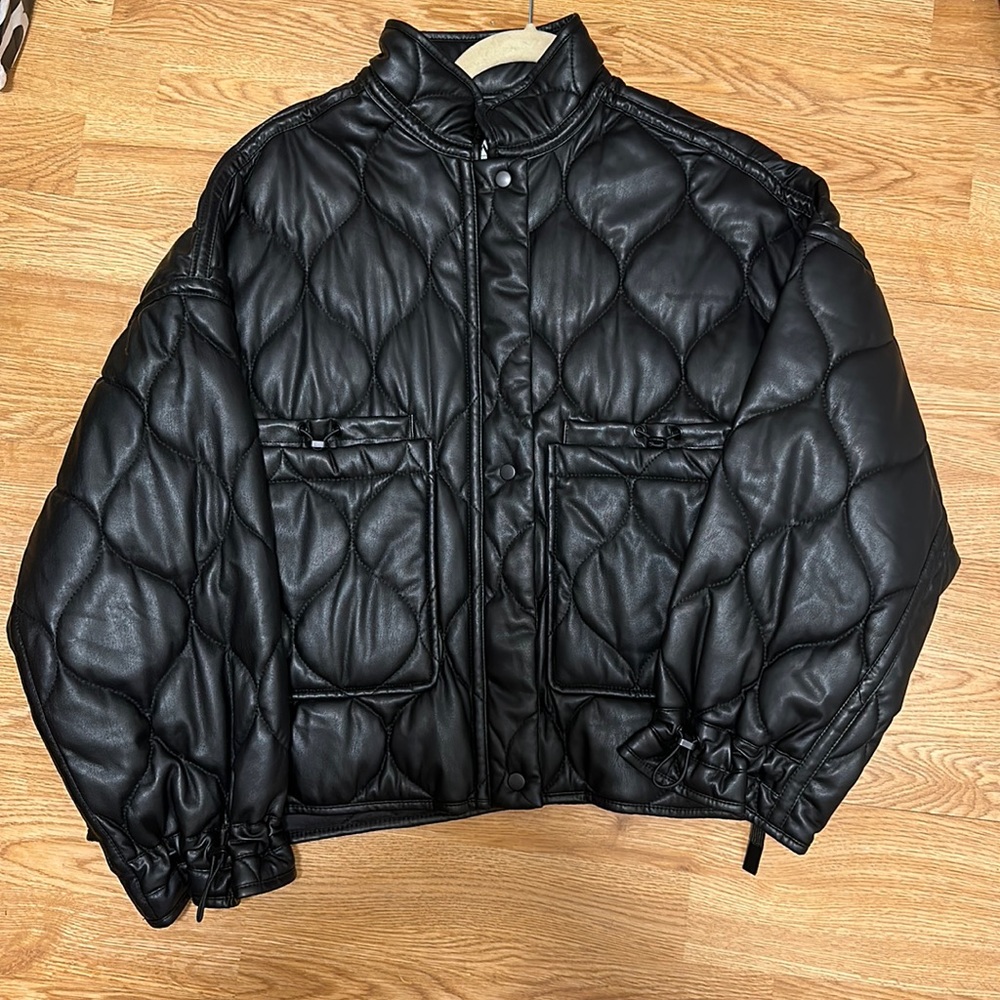 Zara Quilted Faux Leather Bomber Jacket